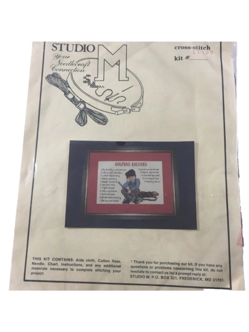 Cross Stitch Kit Studio M Your Needlecraft Connection Golfers Excuses 11137 New - Picture 5 of 5